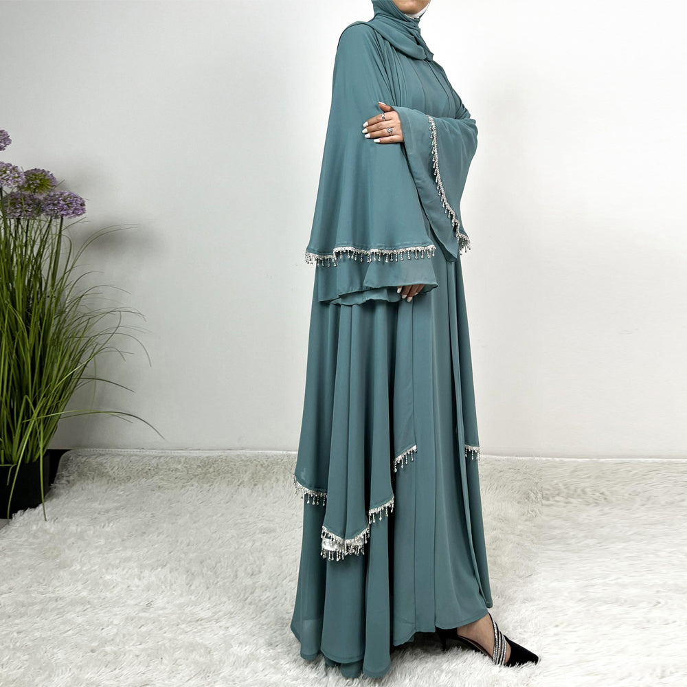 Elegant Chiffon Diamond Tassels Abaya Four - piece Set（NCS001）