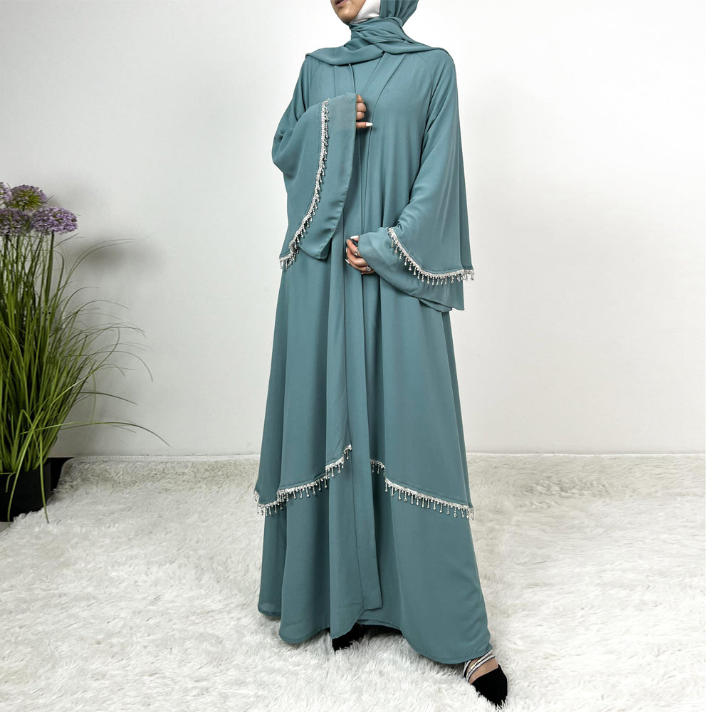 Elegant Chiffon Diamond Tassels Abaya Four - piece Set（NCS001）