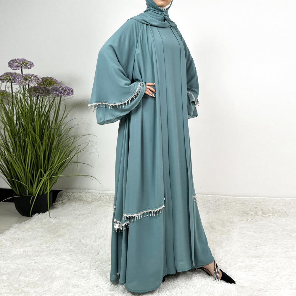 Elegant Chiffon Diamond Tassels Abaya Four - piece Set（NCS001）