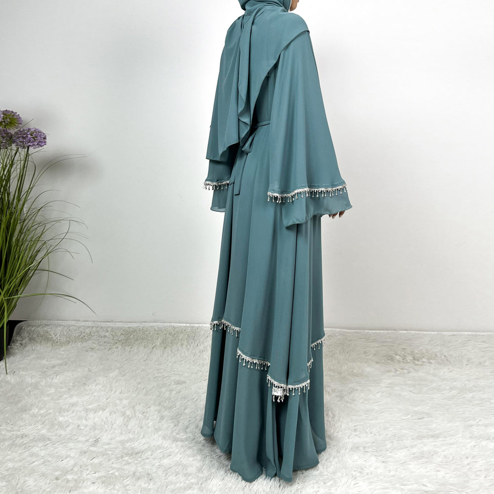 Elegant Chiffon Diamond Tassels Abaya Four - piece Set（NCS001）