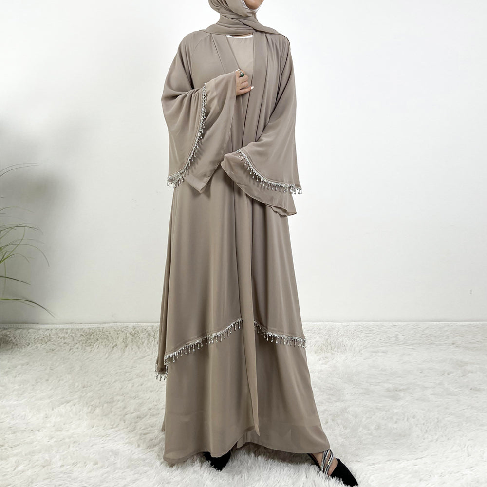 Elegant Chiffon Diamond Tassels Abaya Four - piece Set（NCS001）