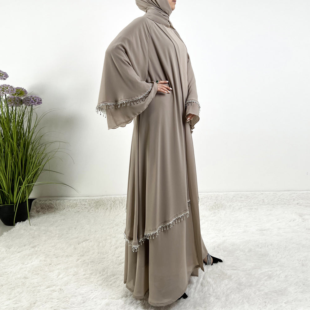 Elegant Chiffon Diamond Tassels Abaya Four - piece Set（NCS001）