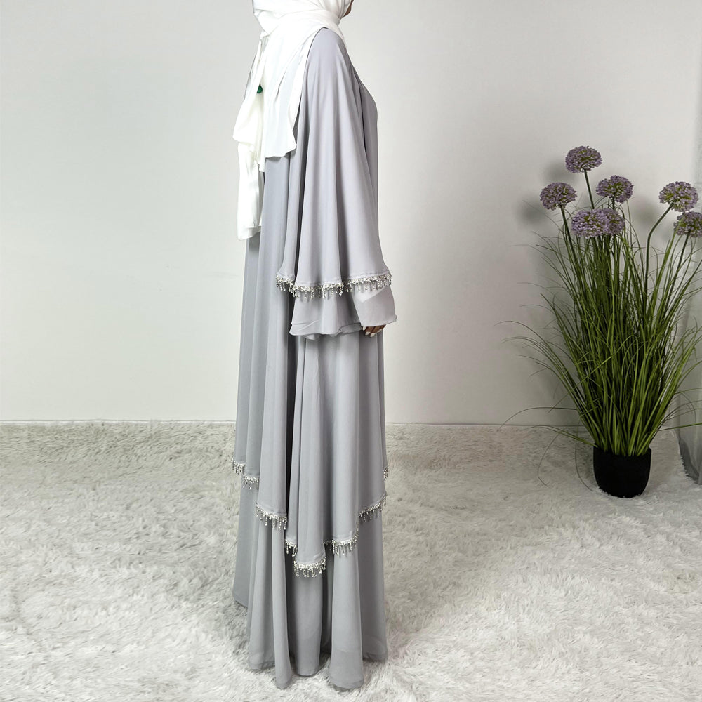 Elegant Chiffon Diamond Tassels Abaya Four - piece Set（NCS001）