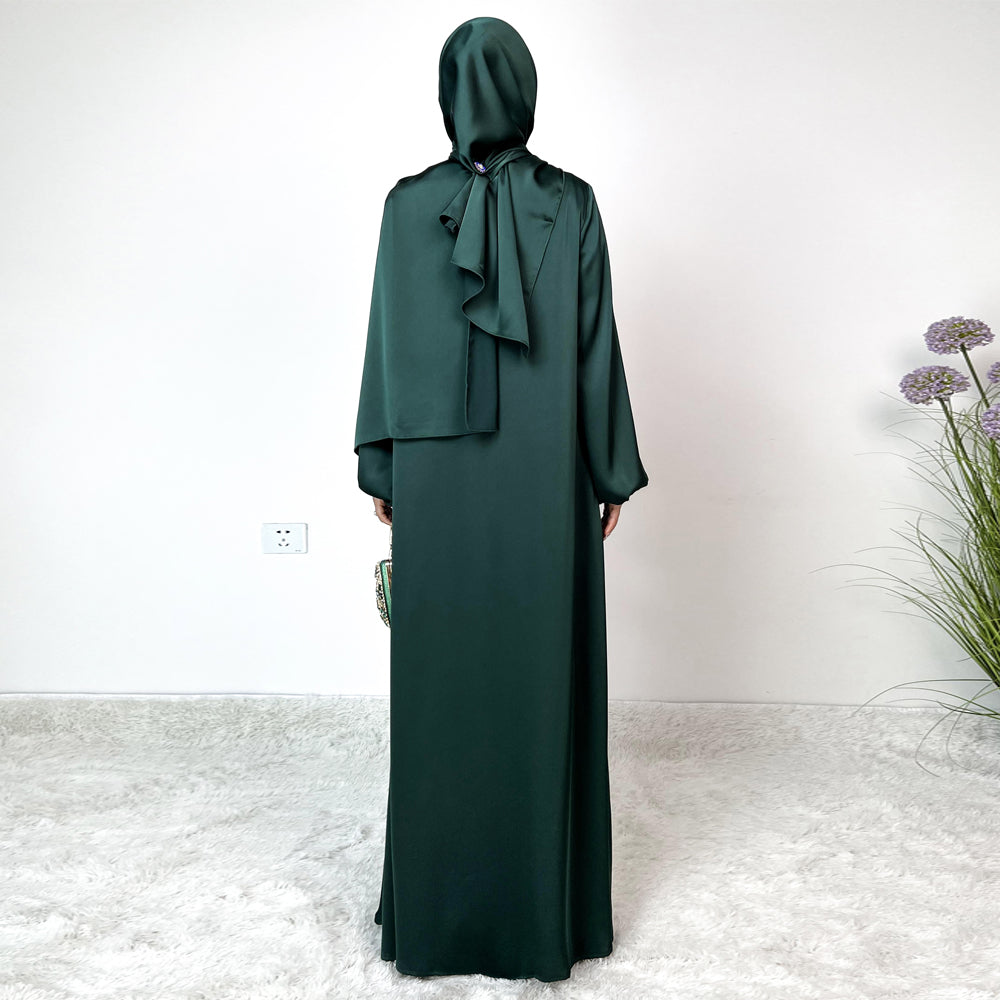 AMANI Satin One Piece With Hijab Abaya: Stylish Statement of Elegance（NCA001 ）