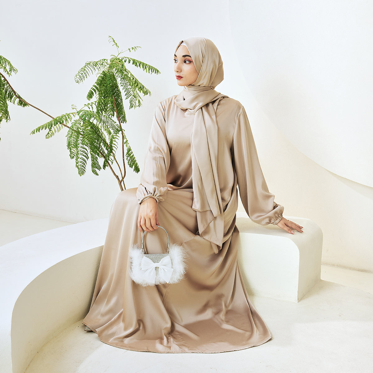 AMANI Satin One Piece With Hijab Abaya: Stylish Statement of Elegance（NCA001 ）
