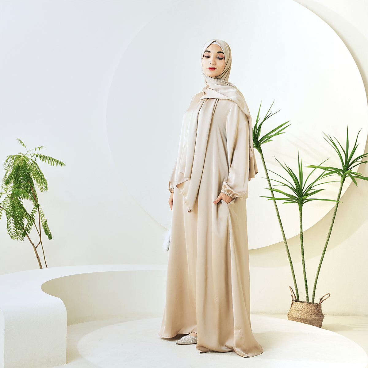 AMANI Satin One Piece With Hijab Abaya: Stylish Statement of Elegance（NCA001 ）