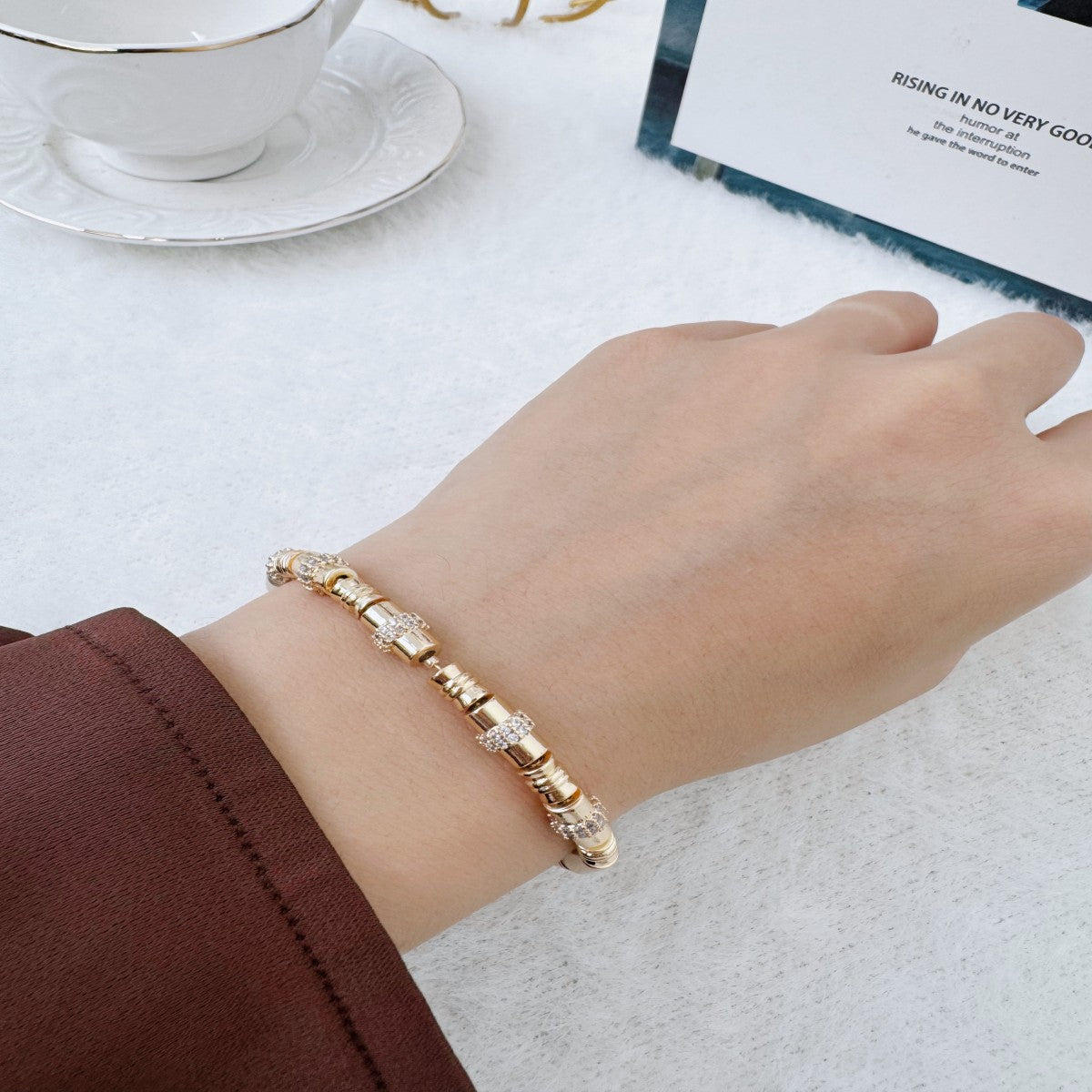 Gold Textured Alloy Bracelet – Adjustable Minimalist Bangle for Women(NCJ005)