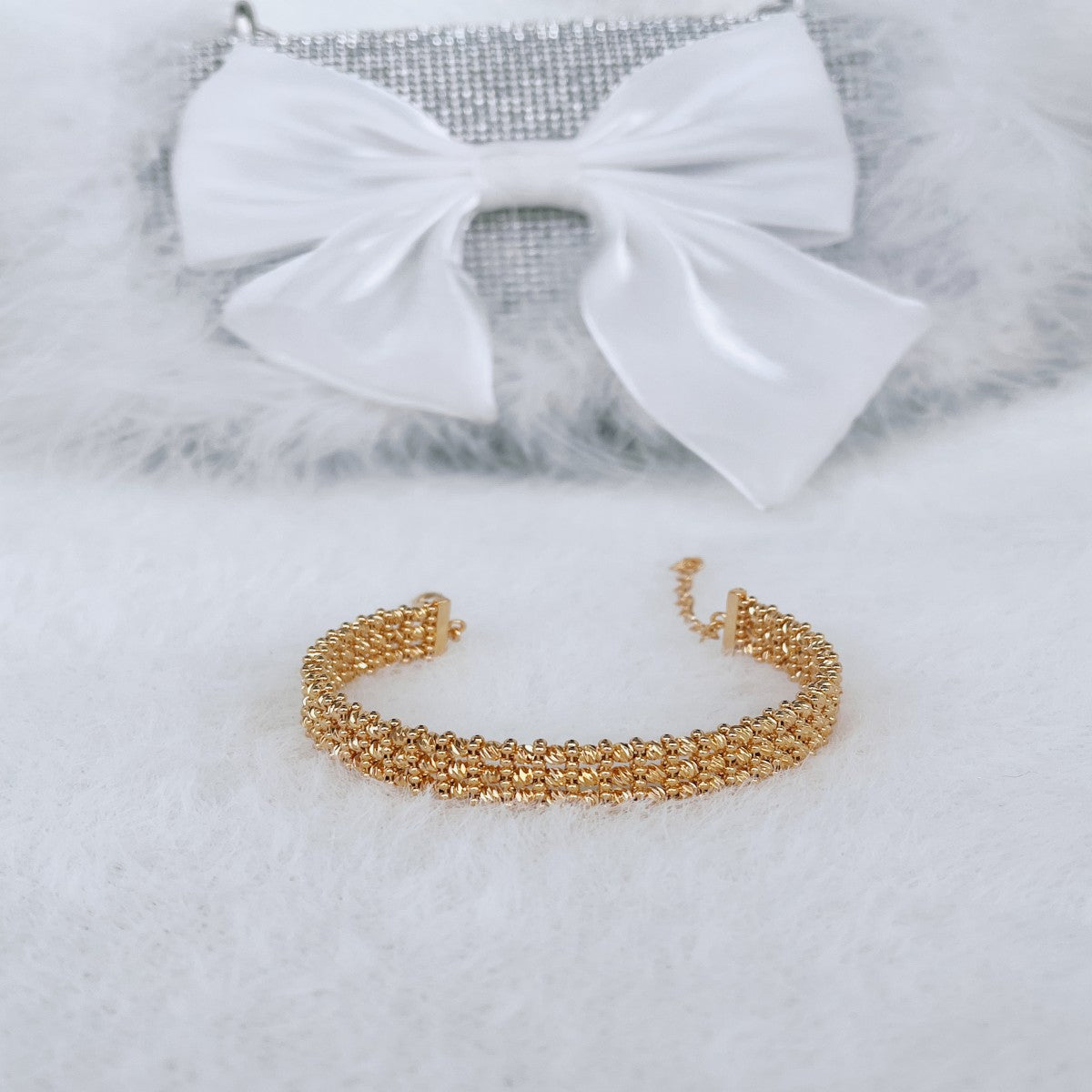 Gold Textured Alloy Bracelet – Adjustable Minimalist Bangle for Women(NCJ005)