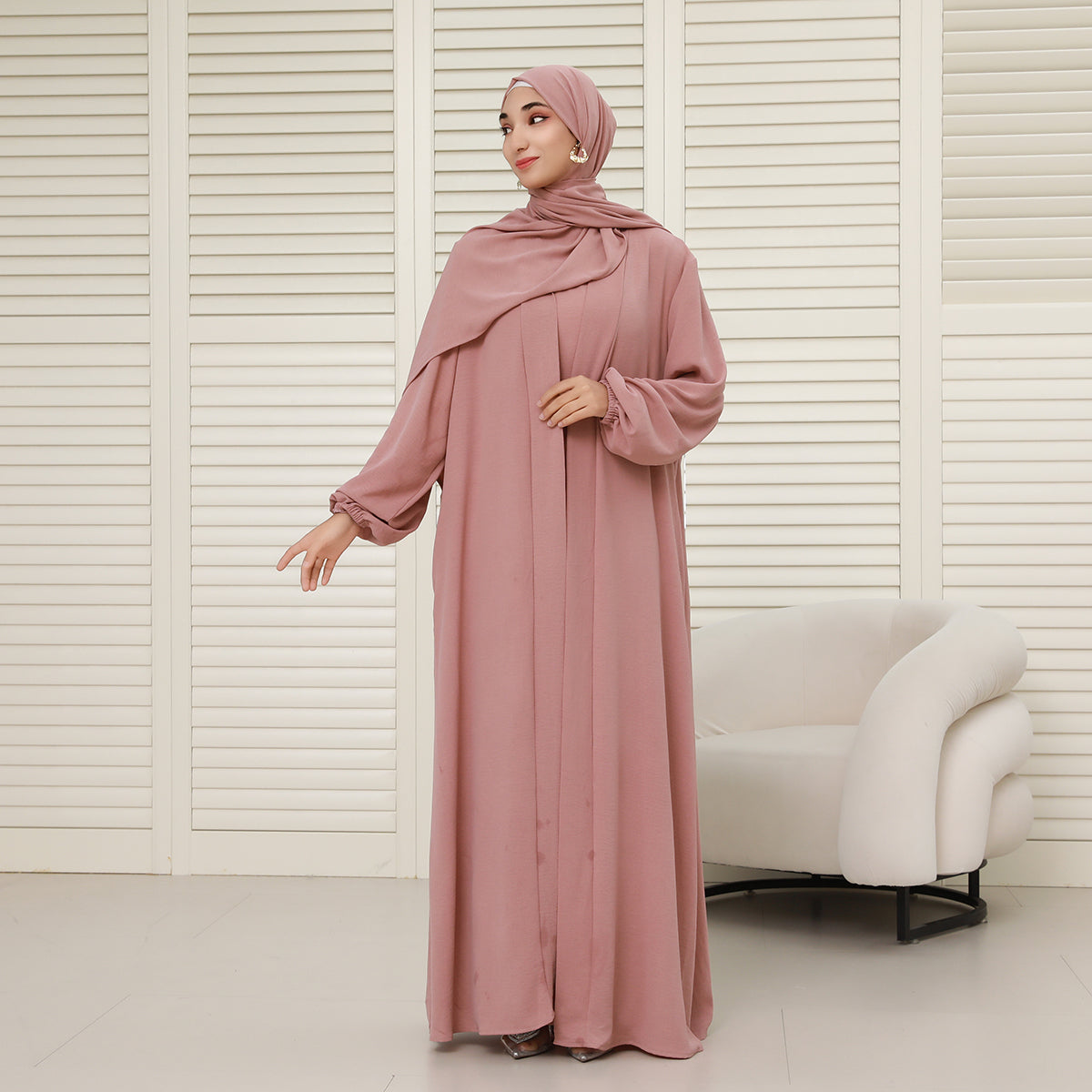 3-Piece Modest Abaya Set with Inner Dress, Outer Layer & Waist Belt – Elegant Everyday Wear (NCA010)