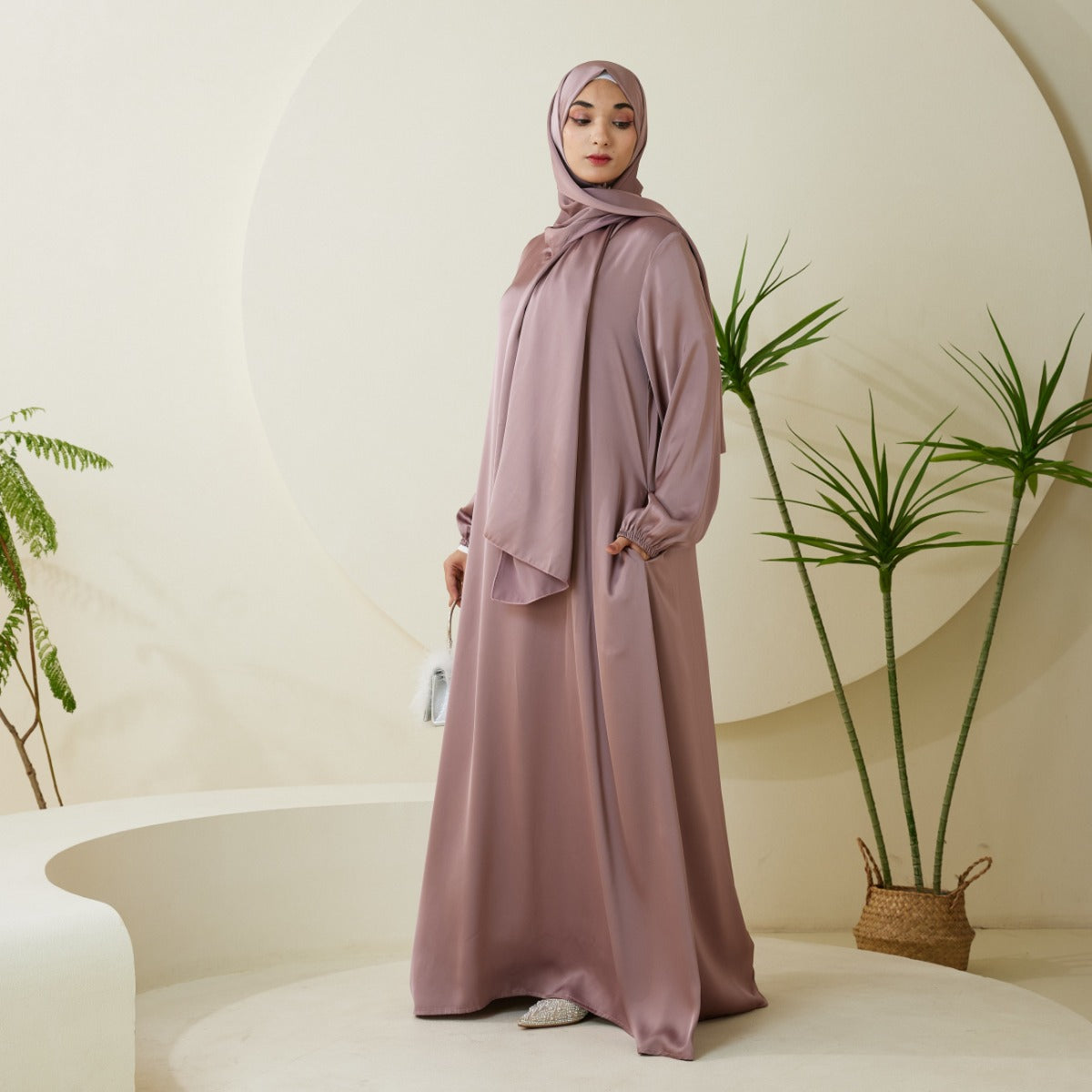 AMANI Satin One Piece With Hijab Abaya: Stylish Statement of Elegance（NCA001 ）