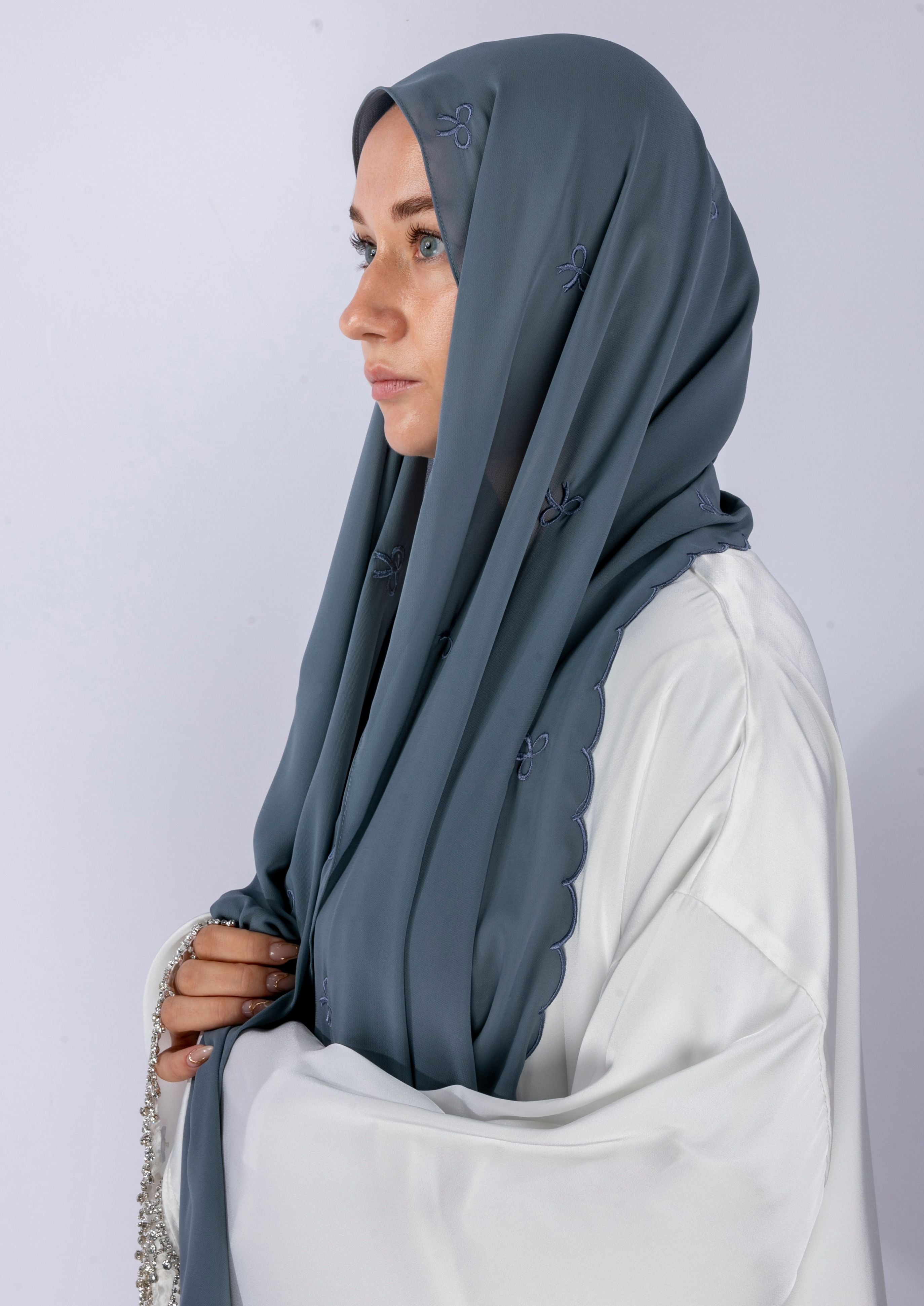 Bow Knot Hijab with Petal Edge – Premium Chiffon