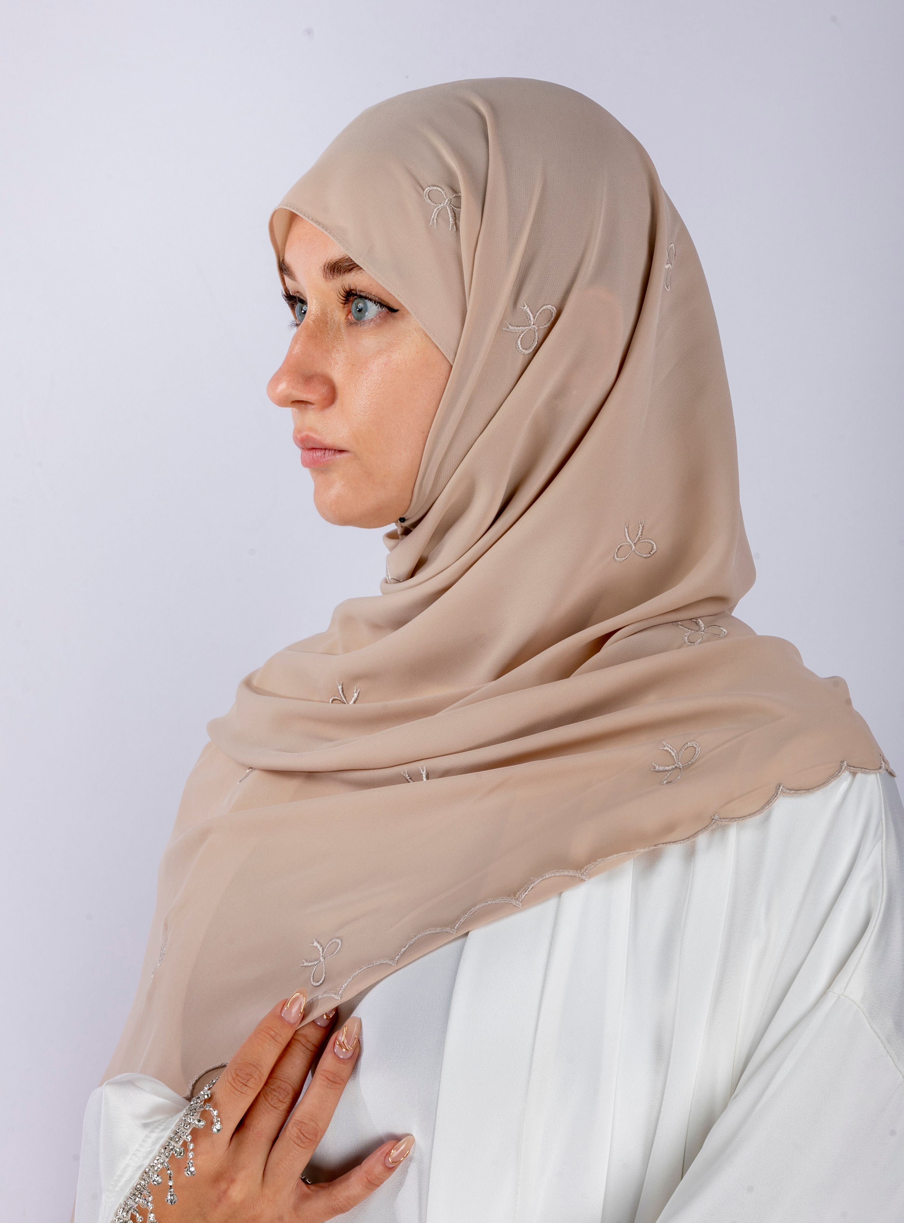 Bow Knot Hijab with Petal Edge – Premium Chiffon