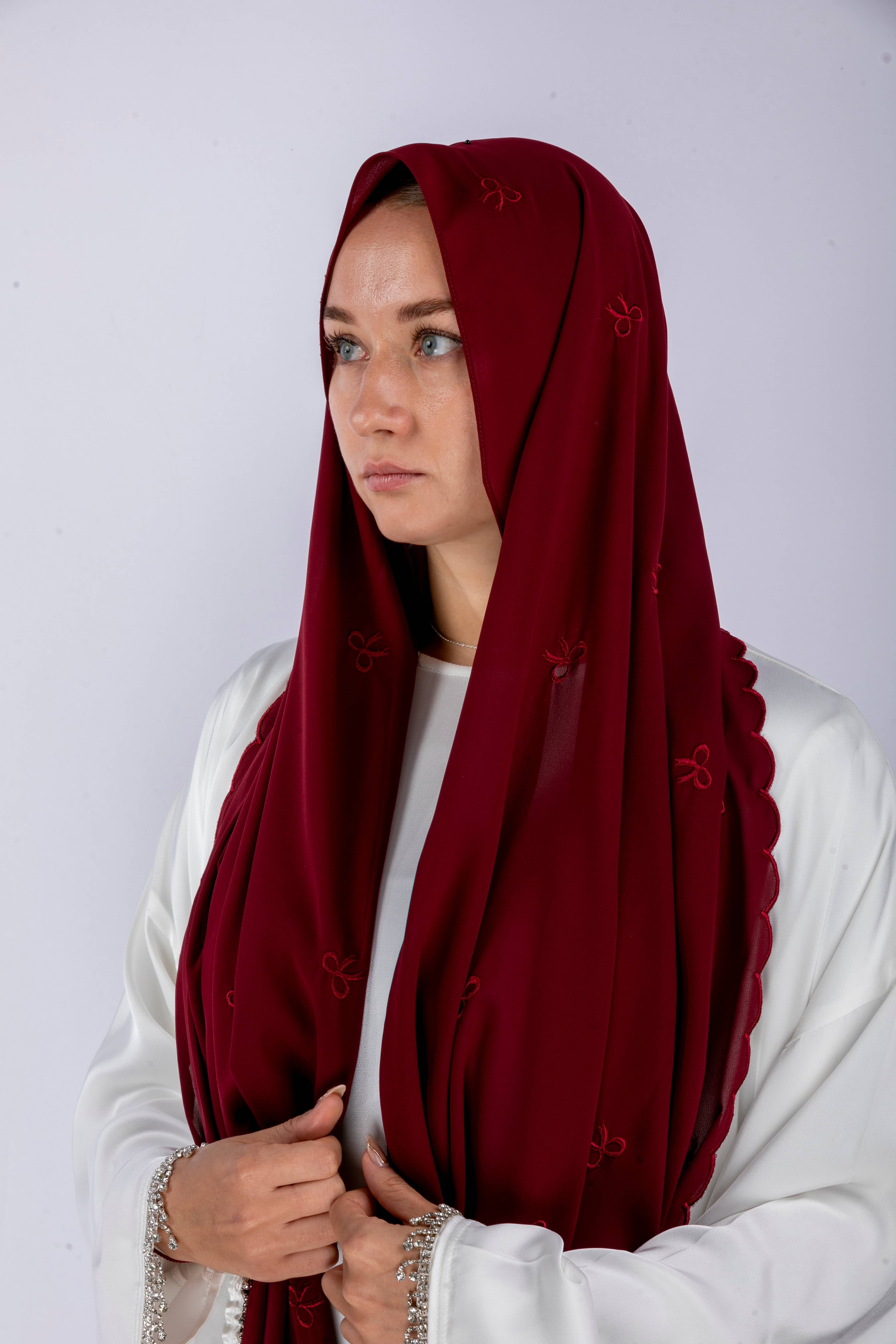 Bow Knot Hijab with Petal Edge – Premium Chiffon