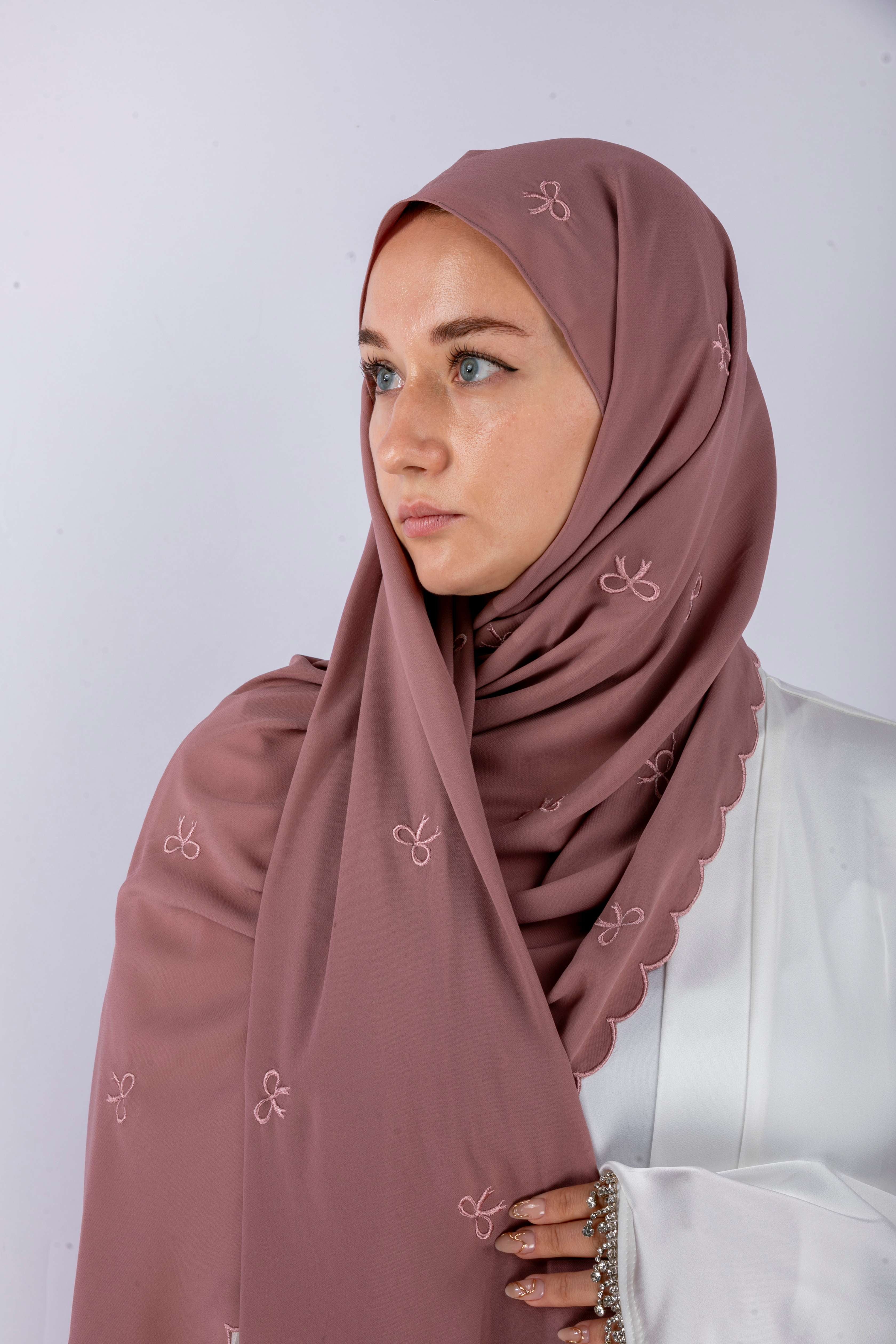 Bow Knot Hijab with Petal Edge – Premium Chiffon