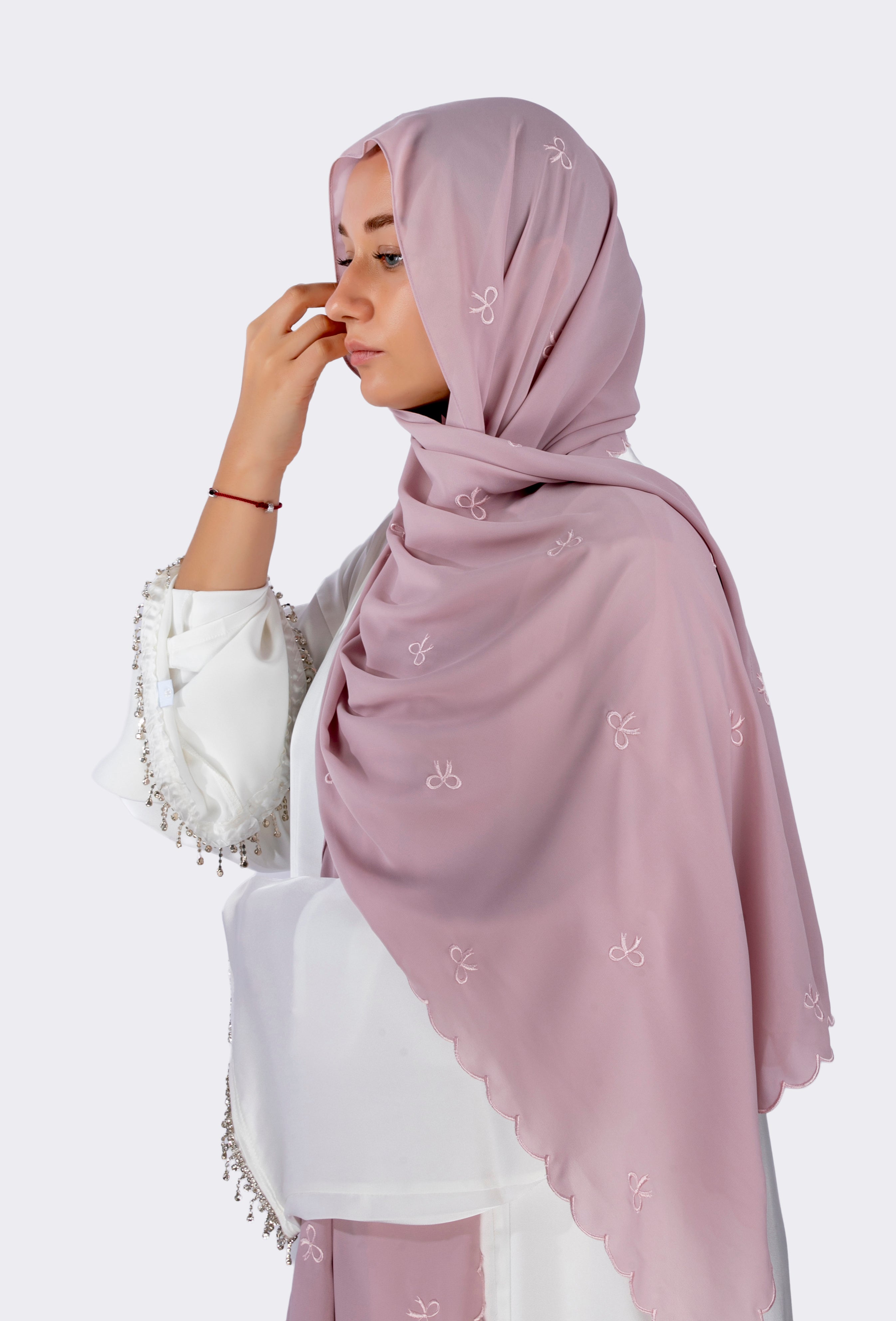 Bow Knot Hijab with Petal Edge – Premium Chiffon