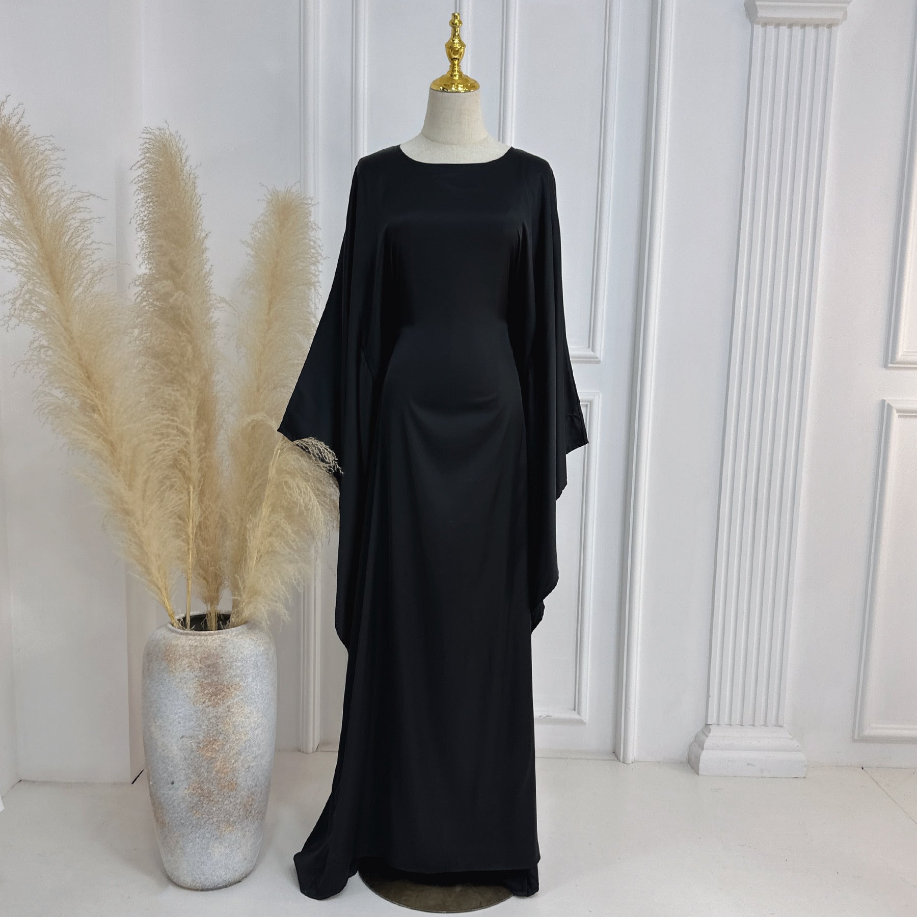 Raushan Abaya-Satin silk dress with cape sleeves