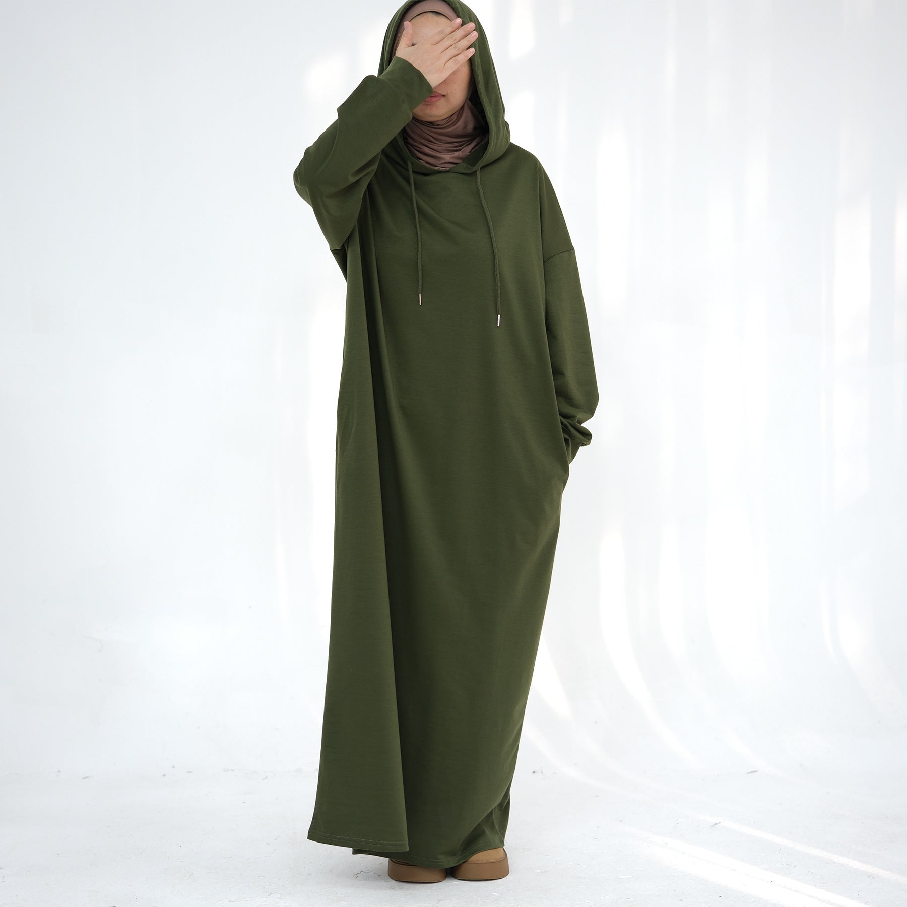 Solid colored hoodie with hat abaya