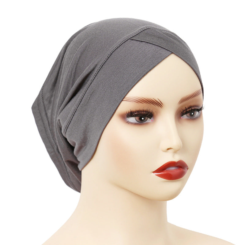 Stylish Cross-Front Turban Cap – Solid Color Silky Cotton