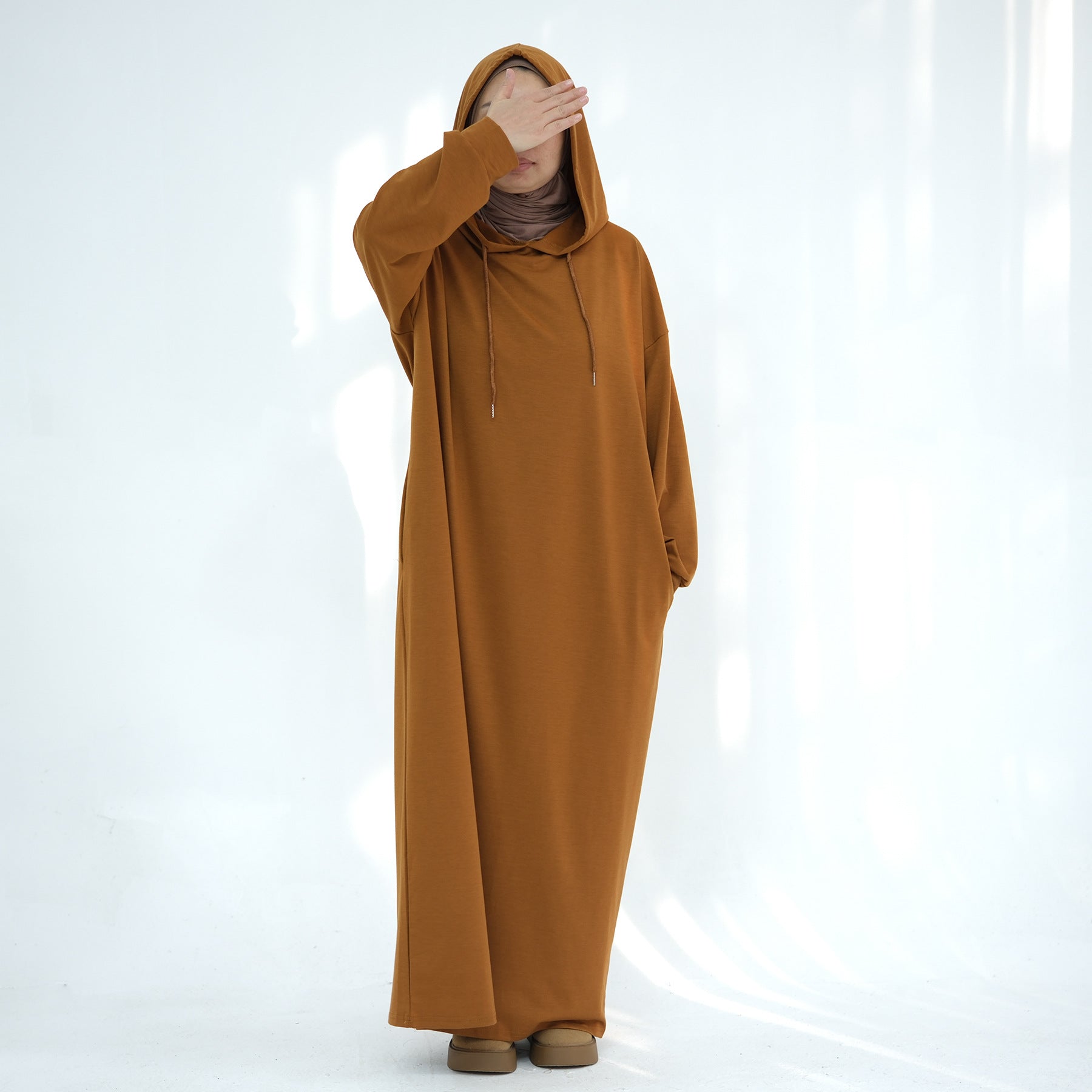 Solid colored hoodie with hat abaya