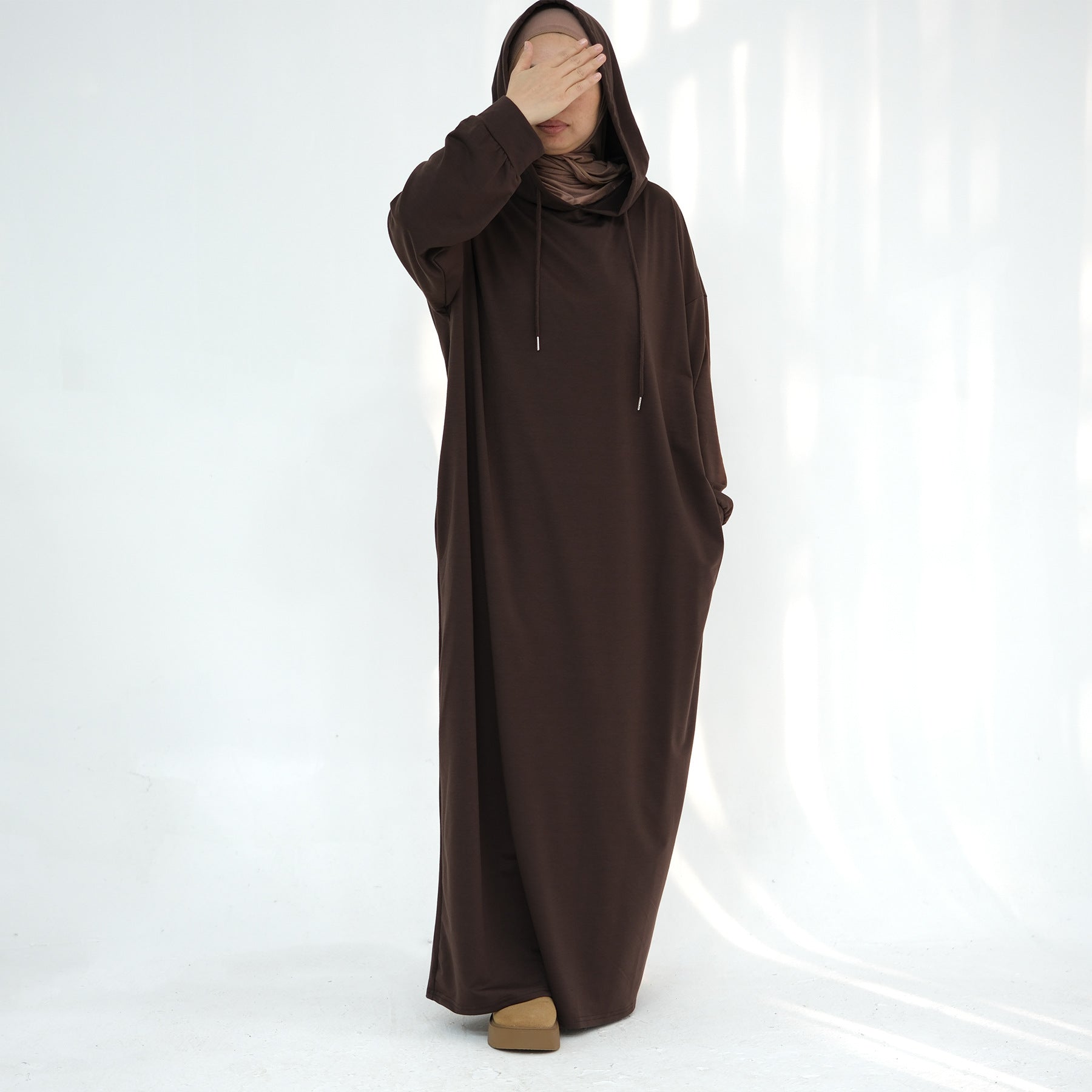 Solid colored hoodie with hat abaya