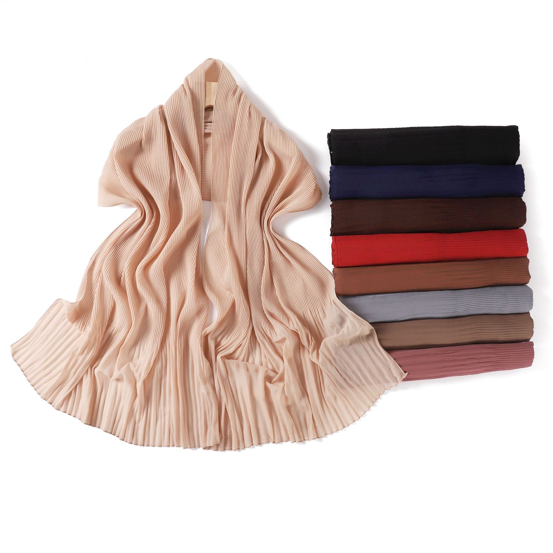 Ruffled Hem Crinkle Chiffon Scarf – Lightweight Solid Color Hijab & Shawl (175×65cm)