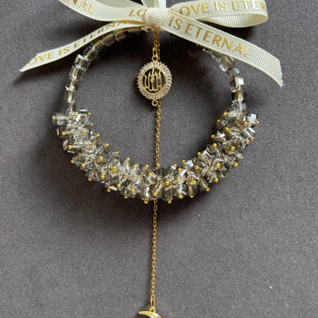 Allah Name Crystal Tassel Car Hanging – Islamic Rearview Mirror Ornament (NCD001)