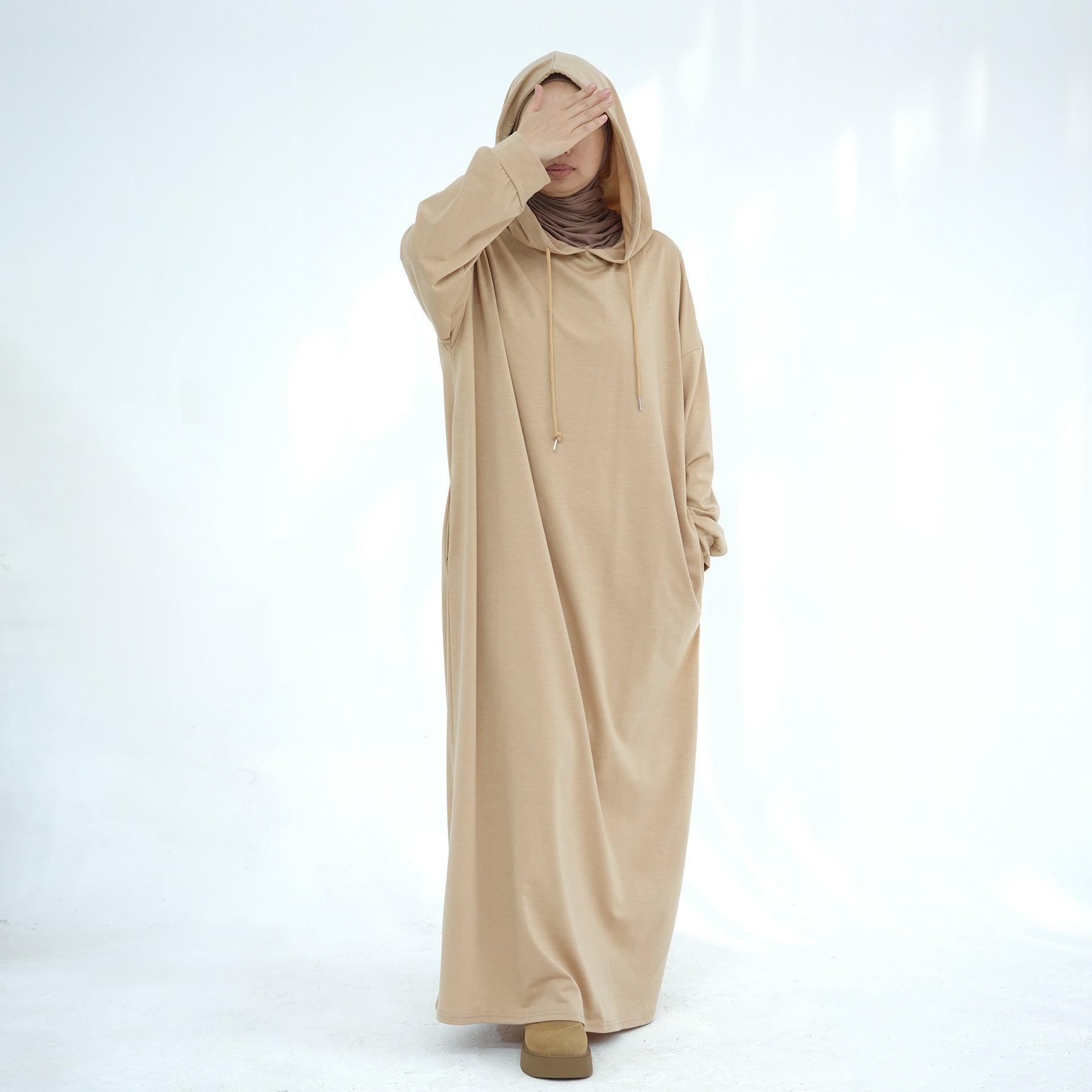 Solid colored hoodie with hat abaya