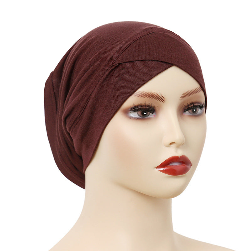 Stylish Cross-Front Turban Cap – Solid Color Silky Cotton