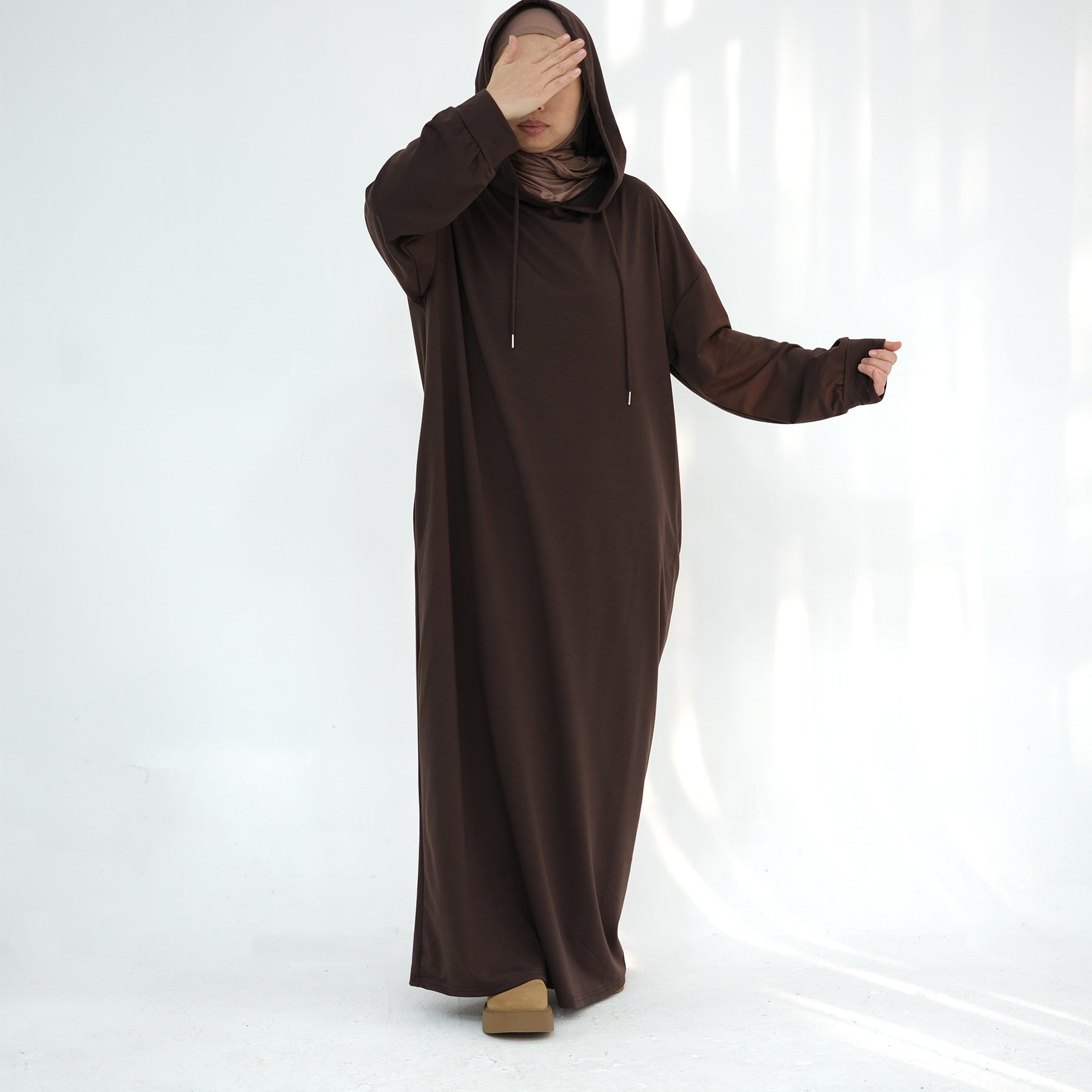 Solid colored hoodie with hat abaya