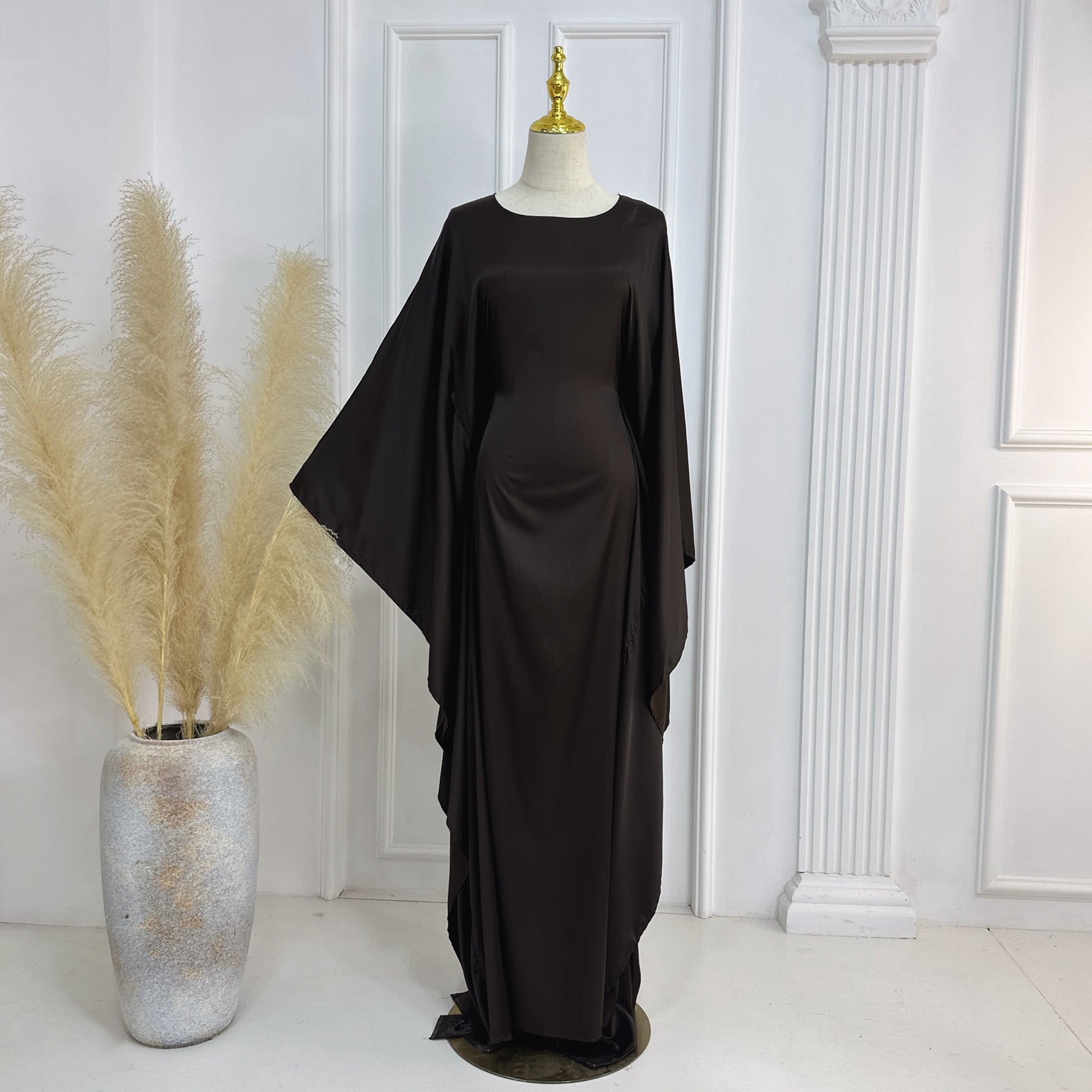 Raushan Abaya-Satin silk dress with cape sleeves