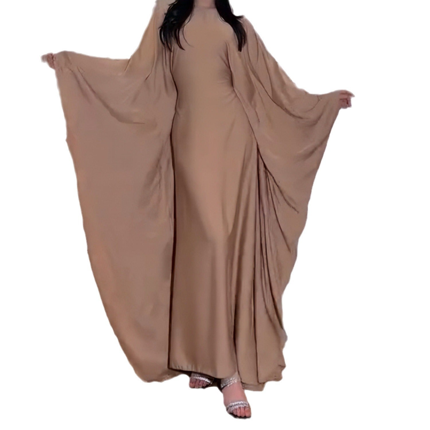 Raushan Abaya-Satin silk dress with cape sleeves