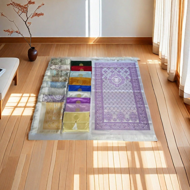 Muslim Prayer Rug & Tasbih Gift Set with Travel Pouch