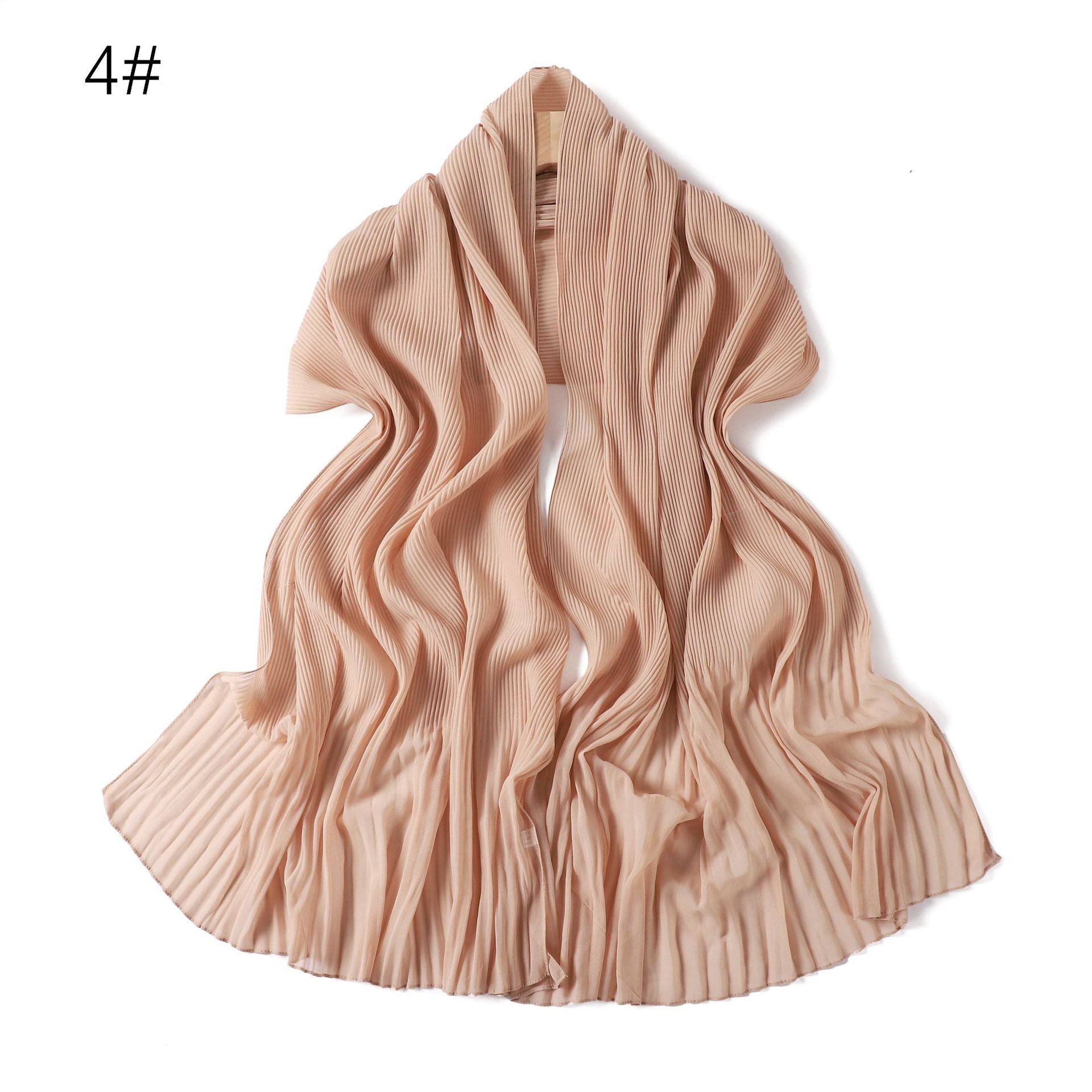 Ruffled Hem Crinkle Chiffon Scarf – Lightweight Solid Color Hijab & Shawl (175×65cm)