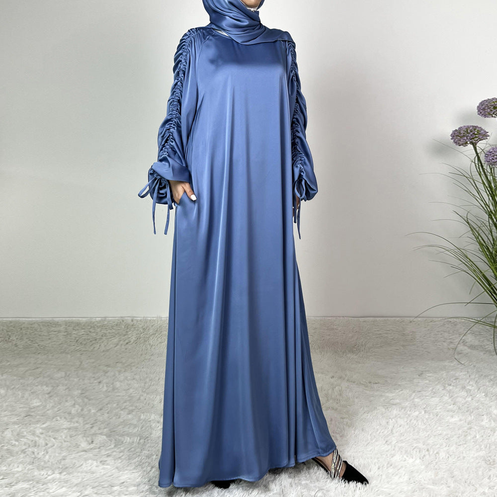 Satin Lace-Up Cuff Abaya