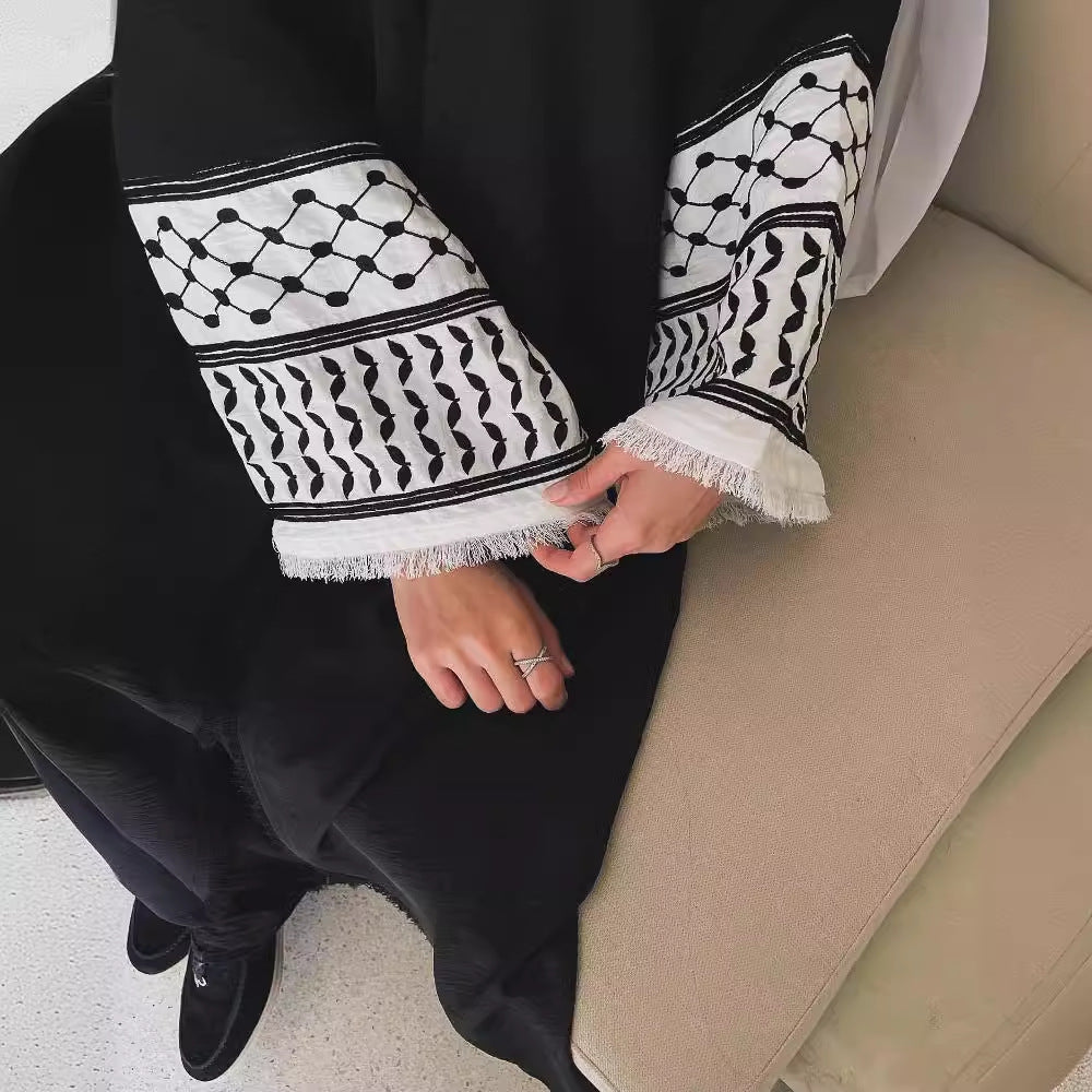 Zafeerah Keffiyeh  Abaya-Soft Embroidered Cotton tassel