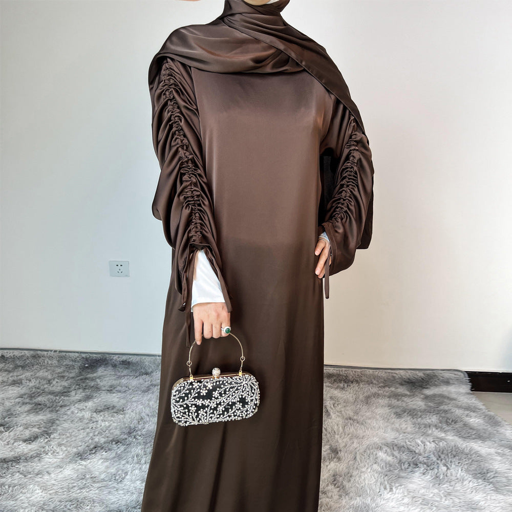 Satin Lace-Up Cuff Abaya