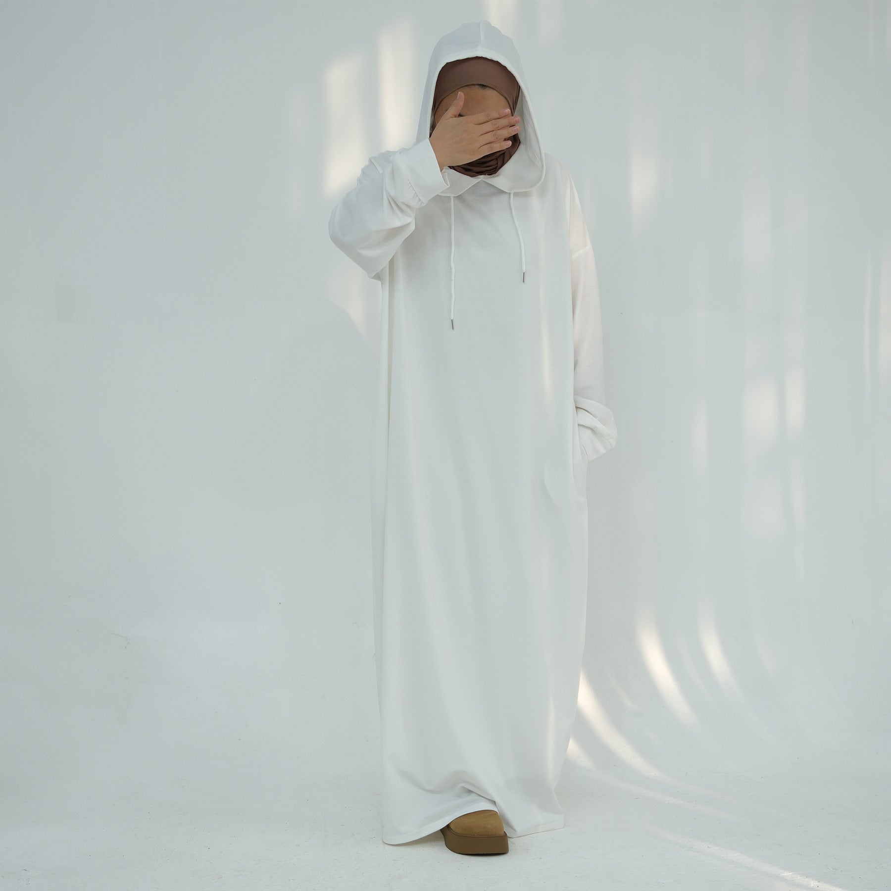 Solid colored hoodie with hat abaya