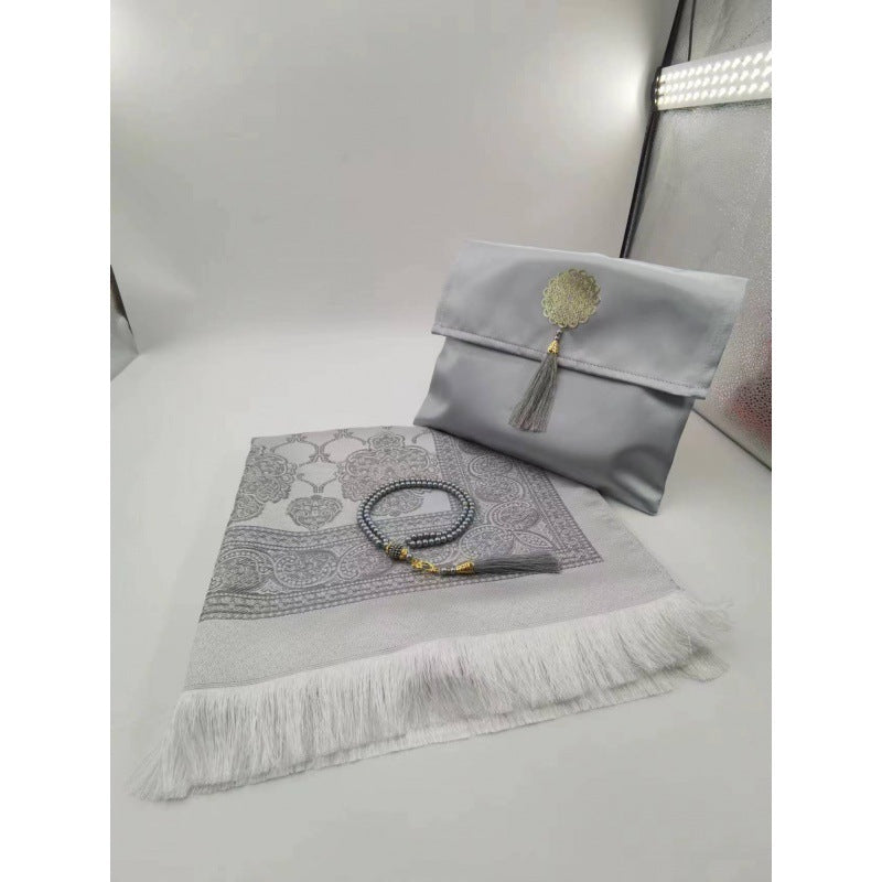 Muslim Prayer Rug & Tasbih Gift Set with Travel Pouch