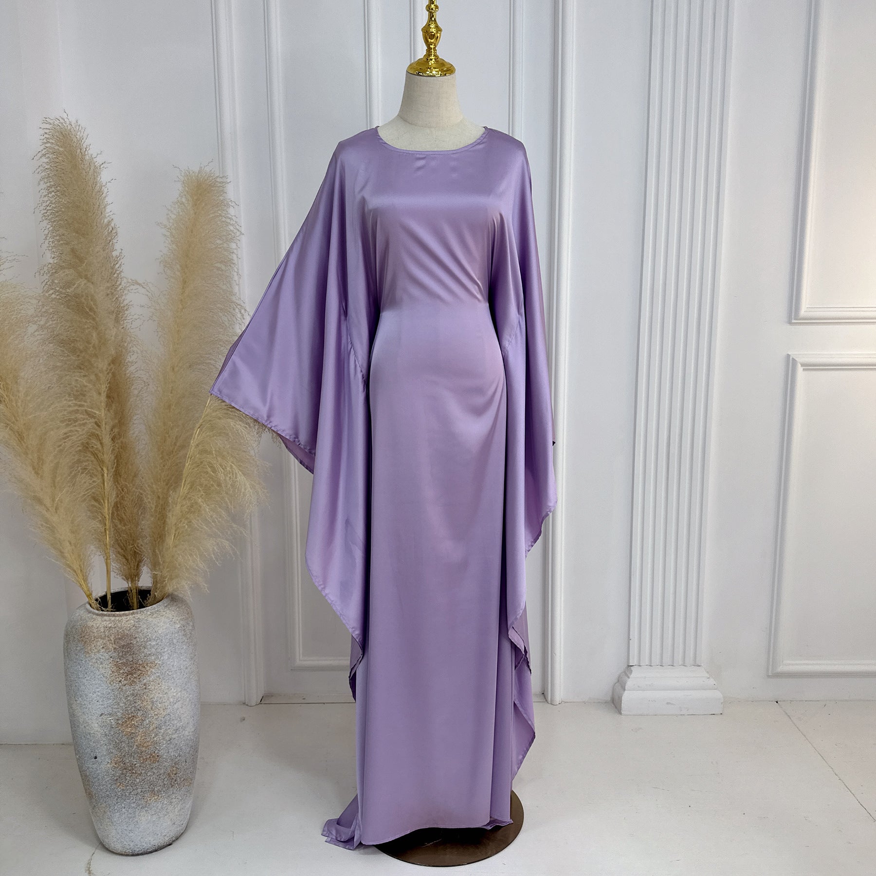 Raushan Abaya-Satin silk dress with cape sleeves