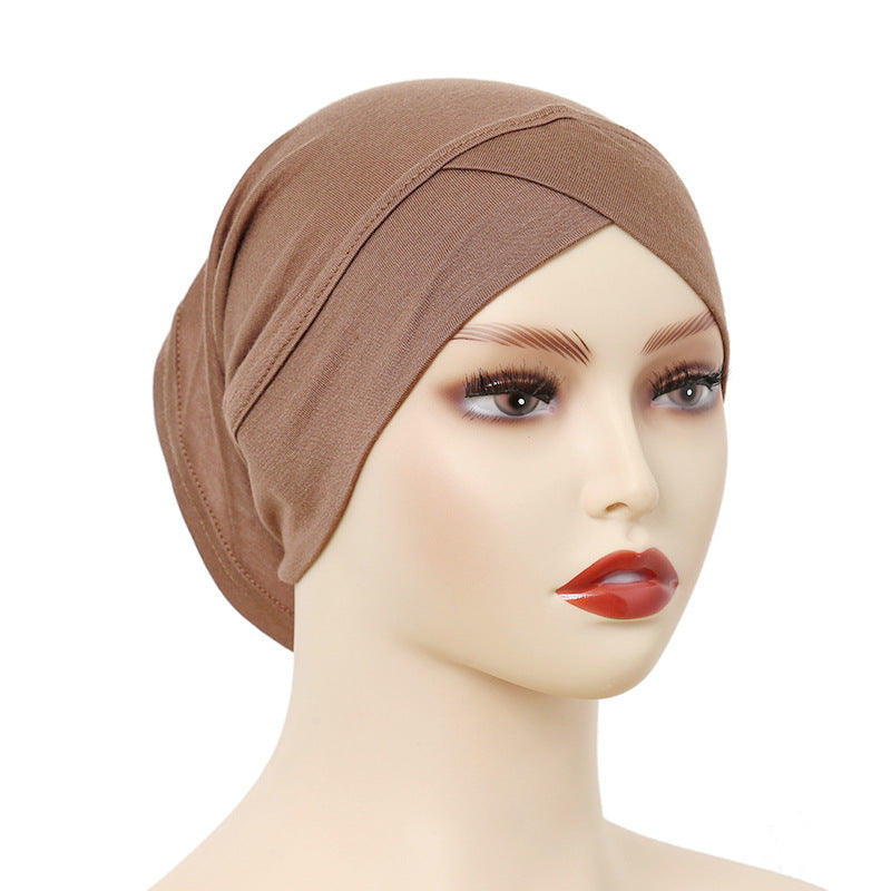 Stylish Cross-Front Turban Cap – Solid Color Silky Cotton