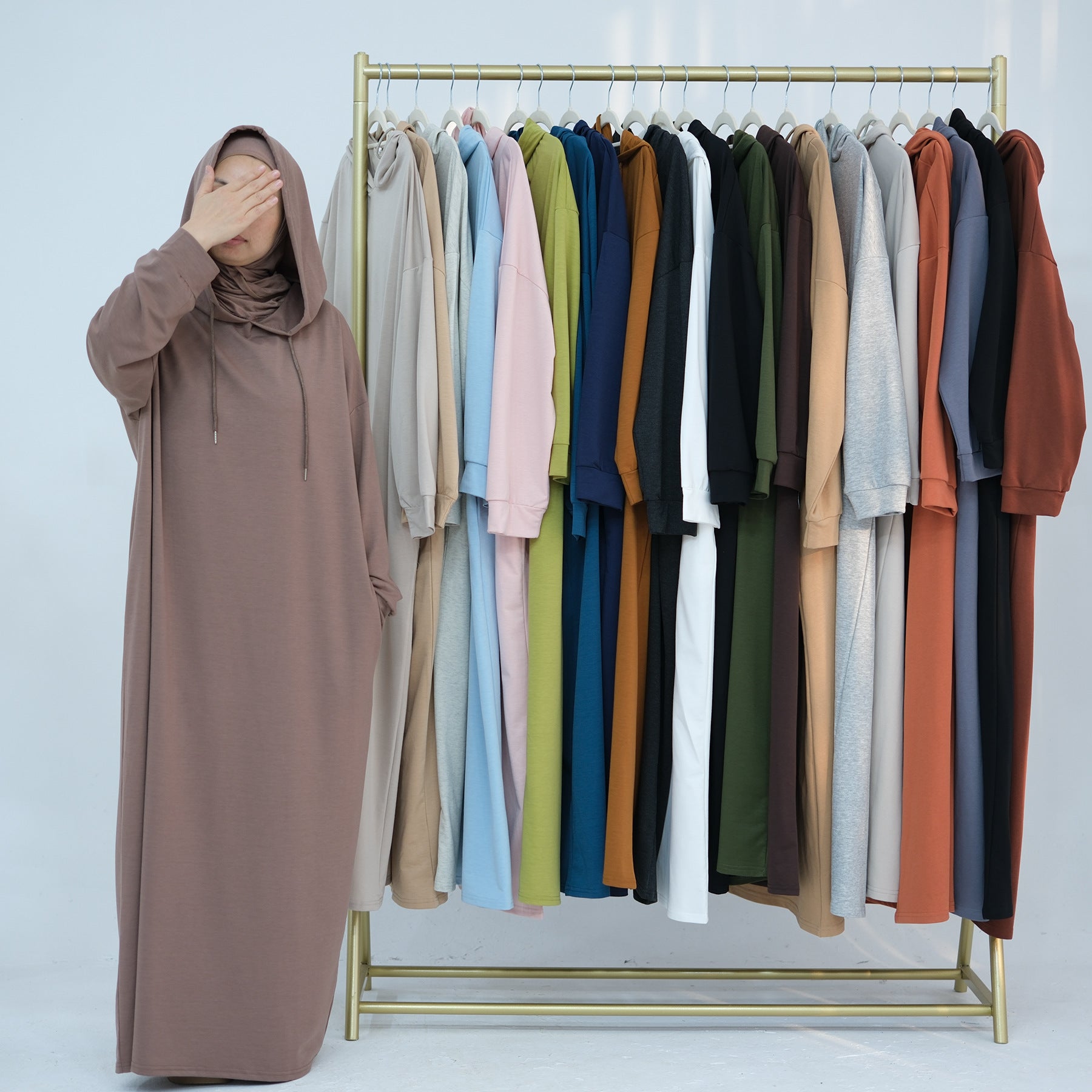 Solid colored hoodie with hat abaya