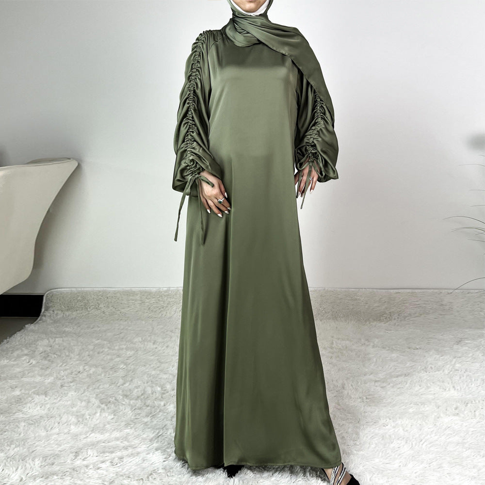 Satin Lace-Up Cuff Abaya