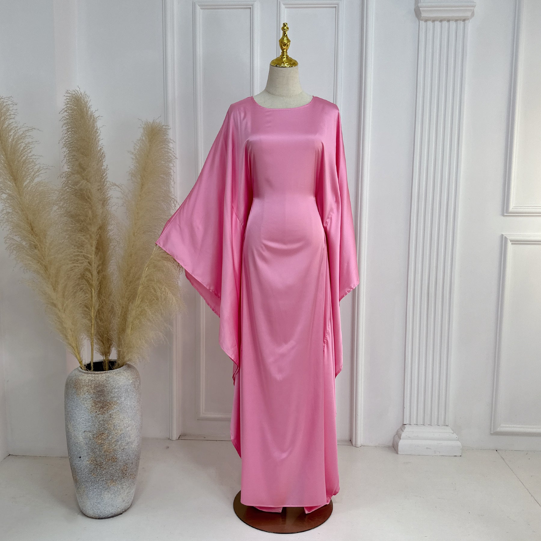 Raushan Abaya-Satin silk dress with cape sleeves