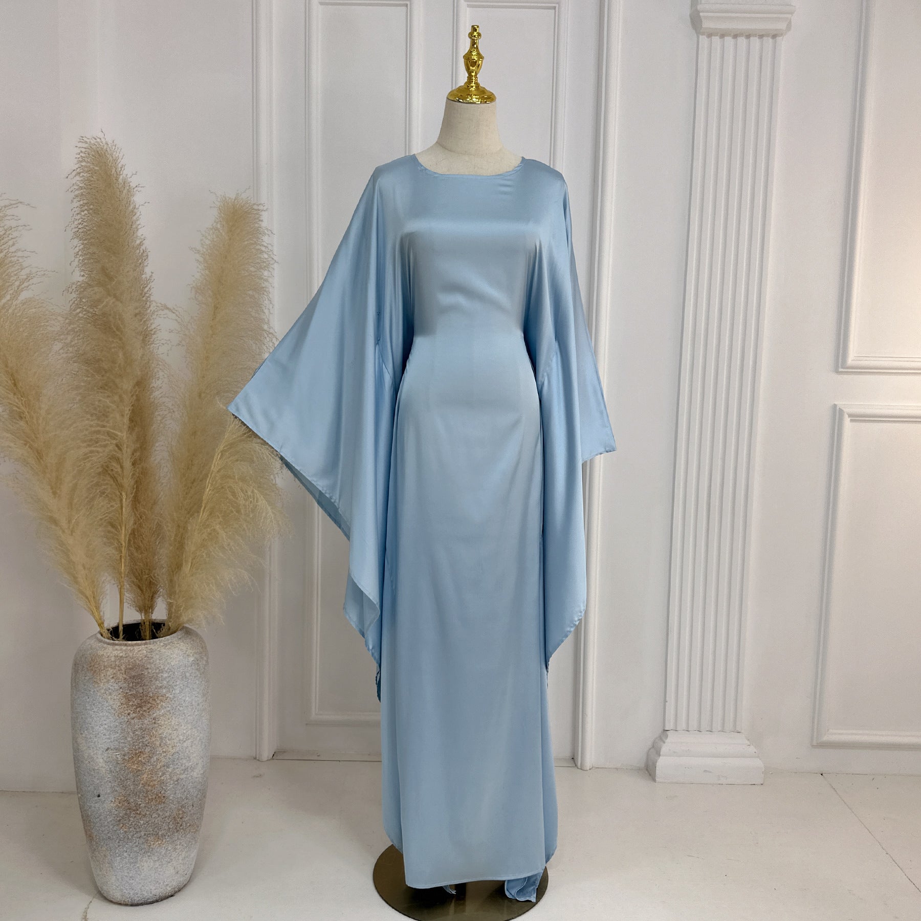 Raushan Abaya-Satin silk dress with cape sleeves