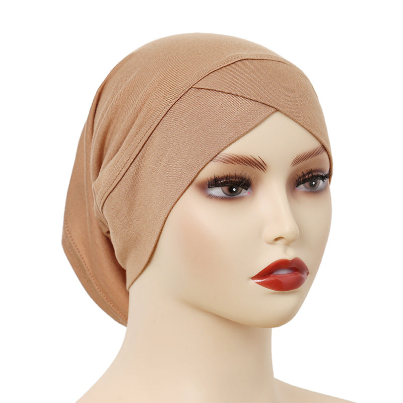 Stylish Cross-Front Turban Cap – Solid Color Silky Cotton