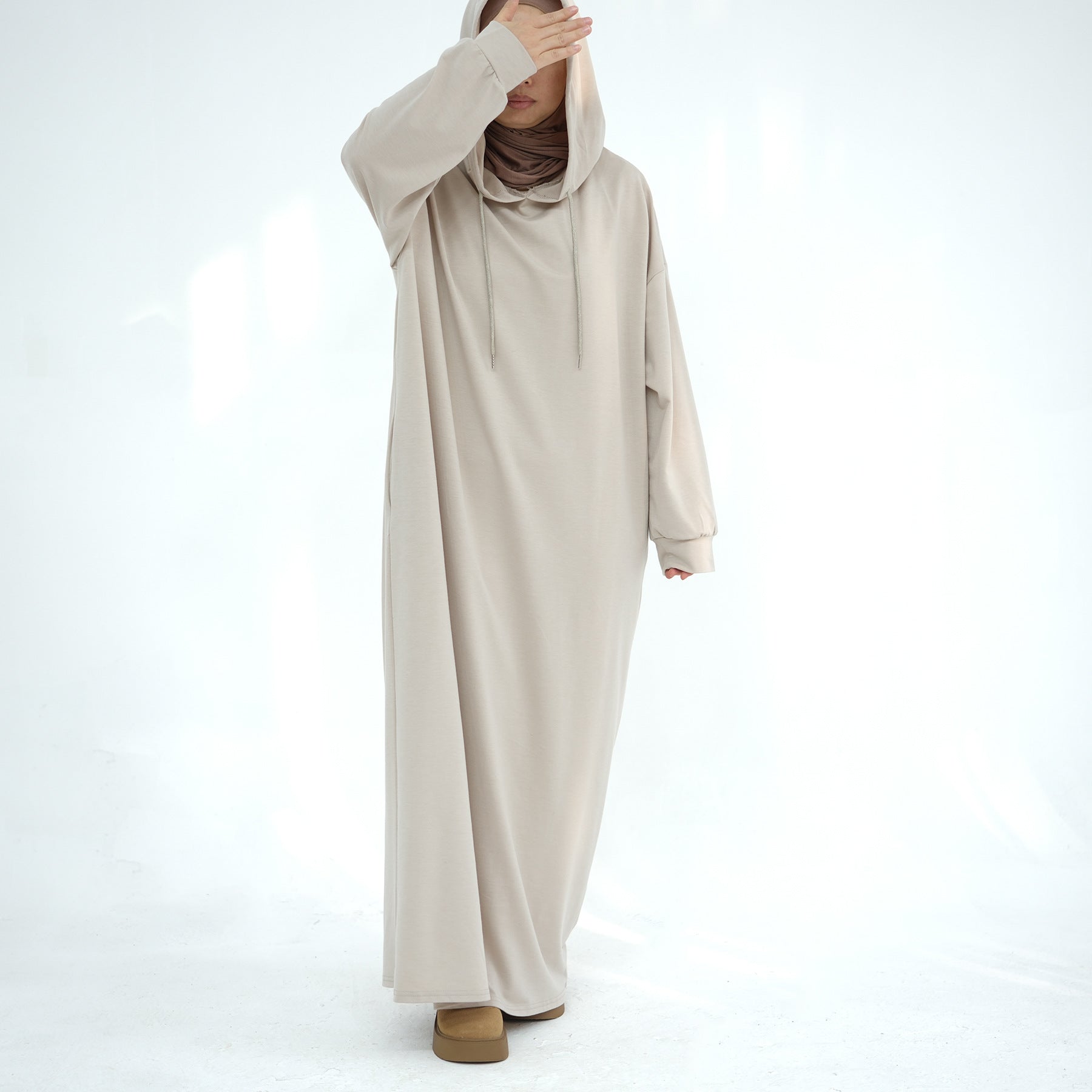 Solid colored hoodie with hat abaya