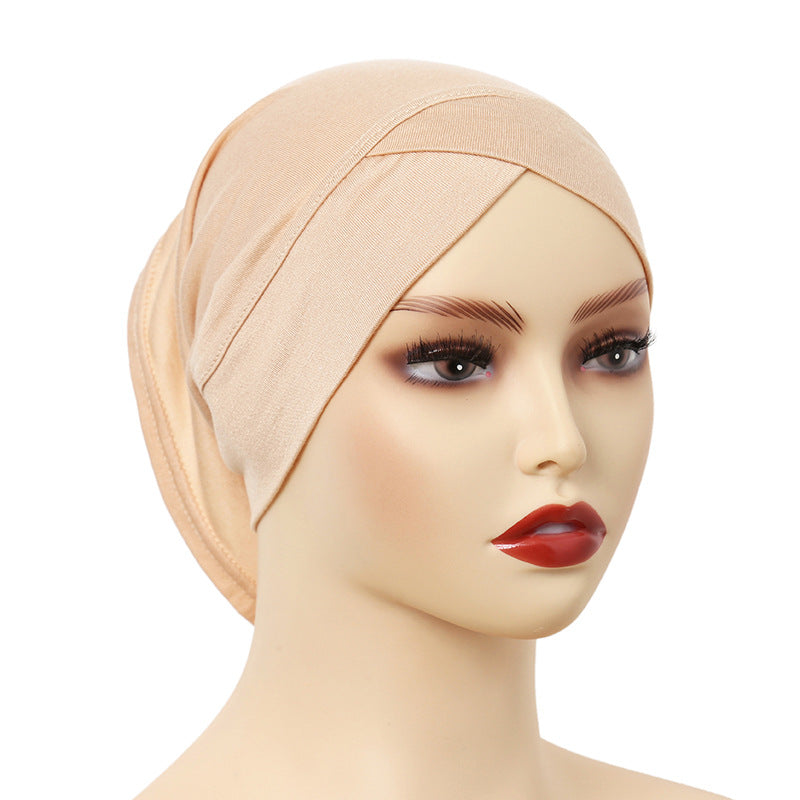 Stylish Cross-Front Turban Cap – Solid Color Silky Cotton