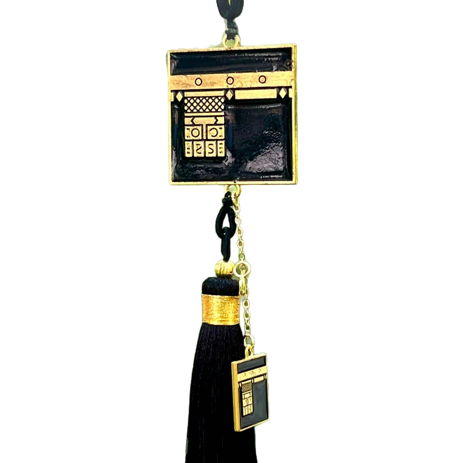 NCD002 Islamic Car Hanging Set – Medina Green Dome & Mecca Kaaba Tassel Ornaments (2-Pack)