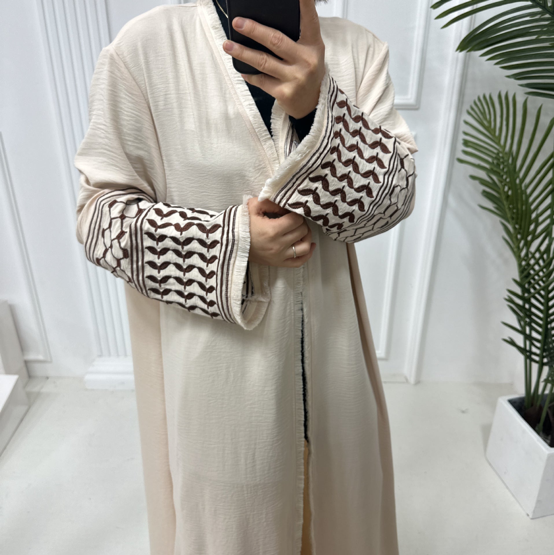 Zafeerah Keffiyeh  Abaya-Soft Embroidered Cotton tassel