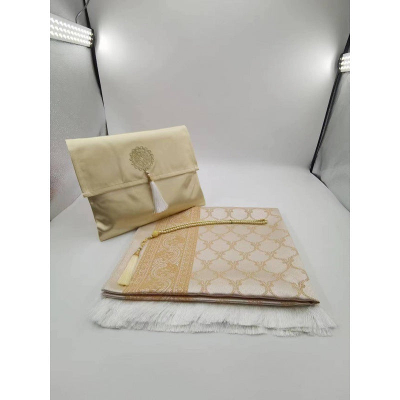 Muslim Prayer Rug & Tasbih Gift Set with Travel Pouch